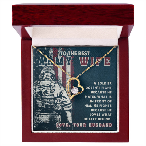 To My Wife A soldier Dosen't Fight Army Wife Forever Necklace w Message Card - Picture 1 of 2